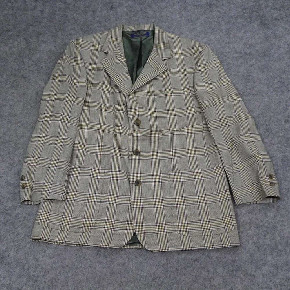 Brooks Brother Sports Jacket Mens 41R Brown Wool Coat Blazer Plaid
